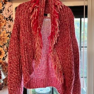 Women's Pink Knit Sweater with Fringe